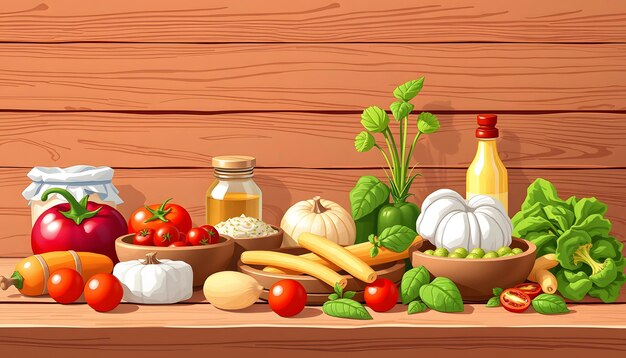 Ingredientes sobre mesa de madera